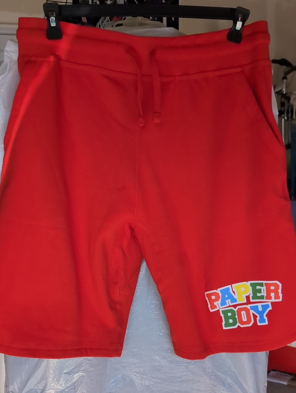 Paper Mens Red Shorts - Logo Drawstring Bottoms